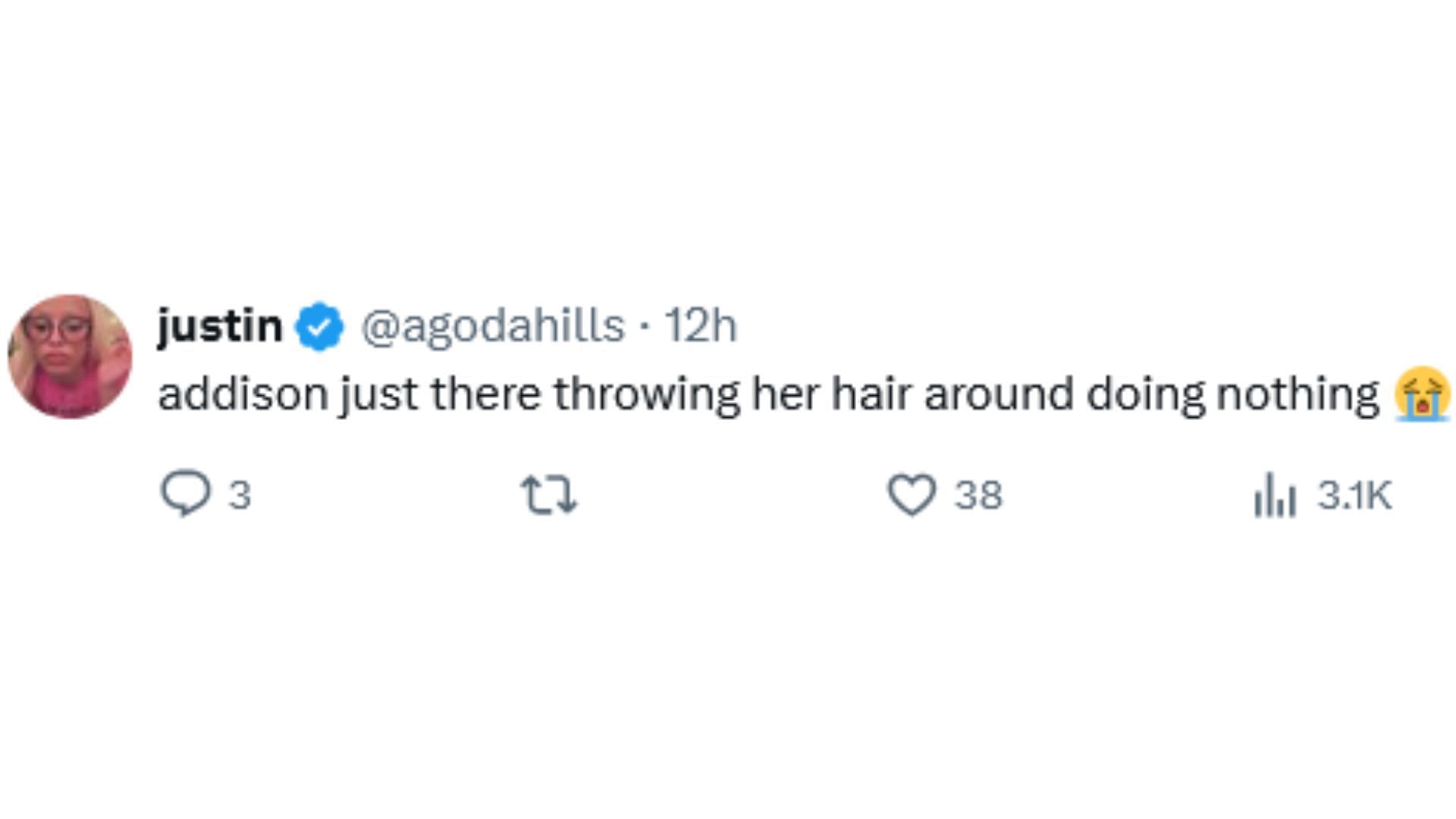 Netizens react as Addison's dancing video at the Boiler Room went viral (Image via X / @agodahills)